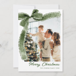 Funky Sage Green Christmas Bow Ribbon 5 Photo Feiertagskarte