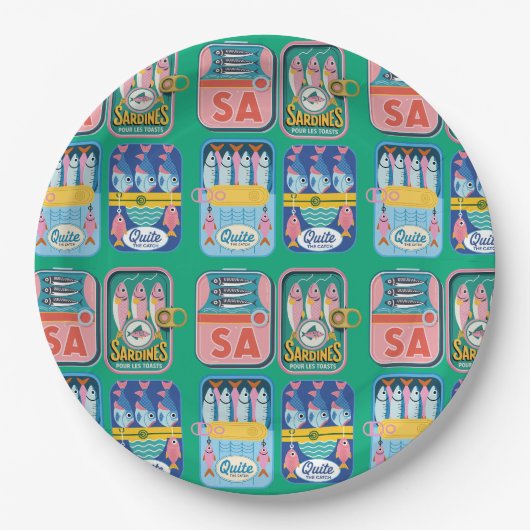 Funky Sardine Küstenmeeresfrüchte Pappteller (Vorderseite)