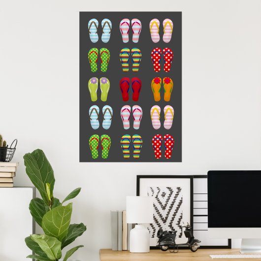 Funky Schuhe bunt Summer flip Flops Poster (Heimbüro)