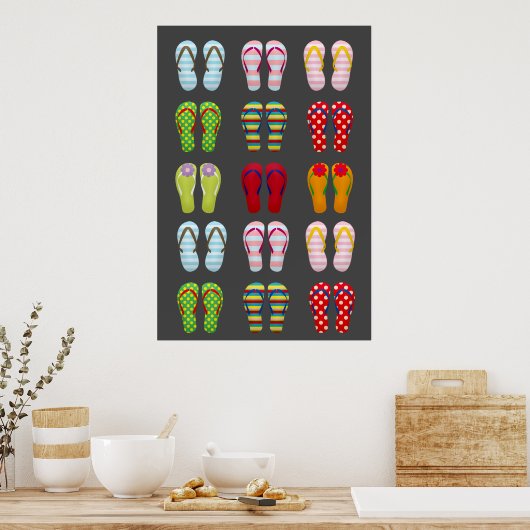 Funky Schuhe bunt Summer flip Flops Poster (Küche)