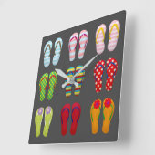 Funky Schuhe bunt Summer flip Flops Quadratische Wanduhr (Winkel)