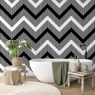 Funky Schwarz-weiß Zigzag Waves Lines Tapete