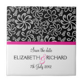 Funky Schwarz-weiße Blume "Save the Date" Fliese (Vorderseite)