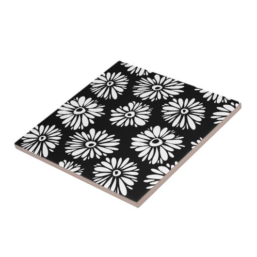 Funky Schwarzweiß-Blume Fliese (Seite)