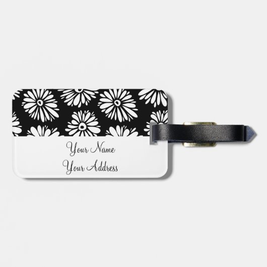 Funky Schwarzweiß-Blume Gepäckanhänger (Rückseite horizontal)