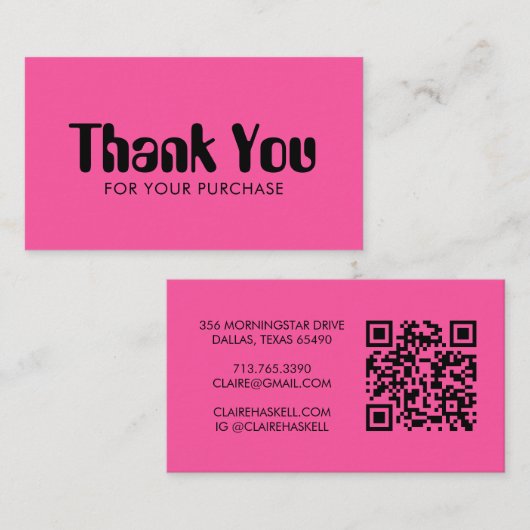 Funky Script Bold Order Danke Minimal QR Code Visitenkarte (Vorne/Hinten)