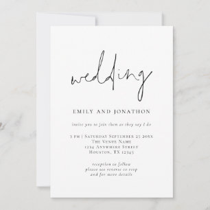 Funky Script QR Code Schwarz Weiß Hochzeit Einladung