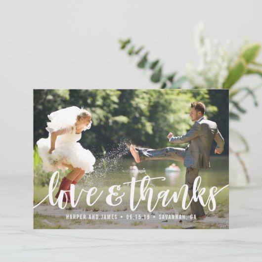 Funky Script Wedding Vielen Dank Foto Card Dankeskarte (Stehend Vorderseite)