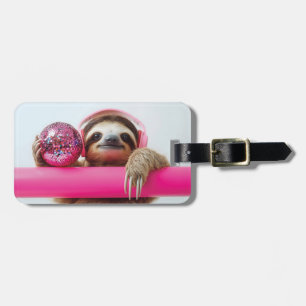 Funky Sloth mit rosa Kopfhörer und Diskothek Gepäckanhänger