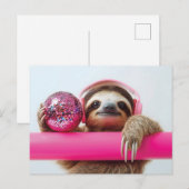 Funky Sloth mit rosa Kopfhörer und Diskothek Postkarte (Vorne/Hinten)