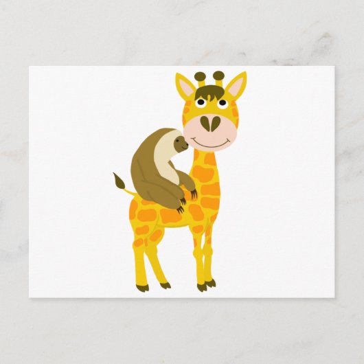Funky Sloth Riding a Giraffe Cartoon Postkarte (Vorderseite)