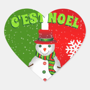 Funky Snowman in Red White und Green Herz-Aufkleber