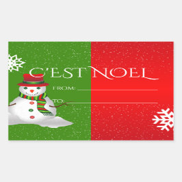 Funky Snowman in Red White und Green Rechteckiger Aufkleber