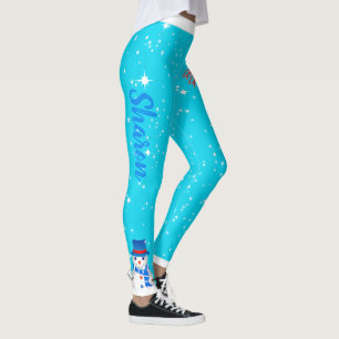 Funky Snowman und Ihr Name auf LIGHT BLUE HOLIDAY Leggings