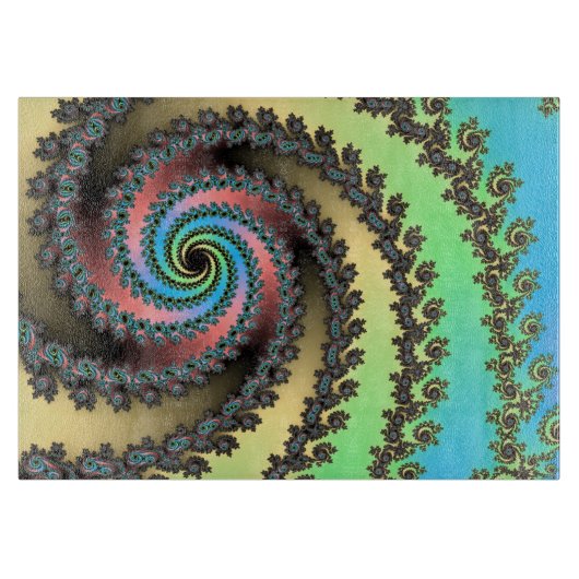 Funky Spiral Pastel Rainbow Fraktal Schneidebrett (Vorderseite)