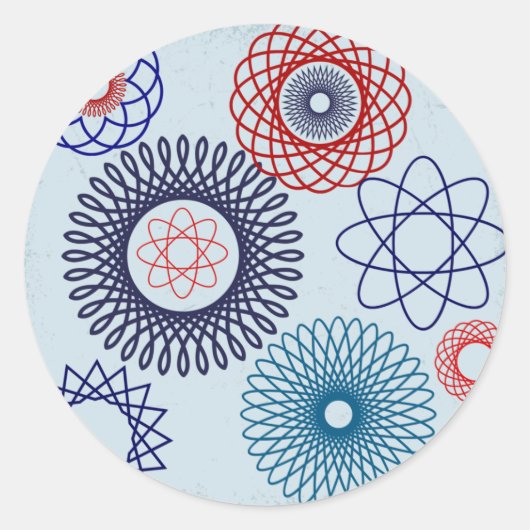 Funky Spirograph Geometric Muster Blau Rot Runder Aufkleber (Vorderseite)