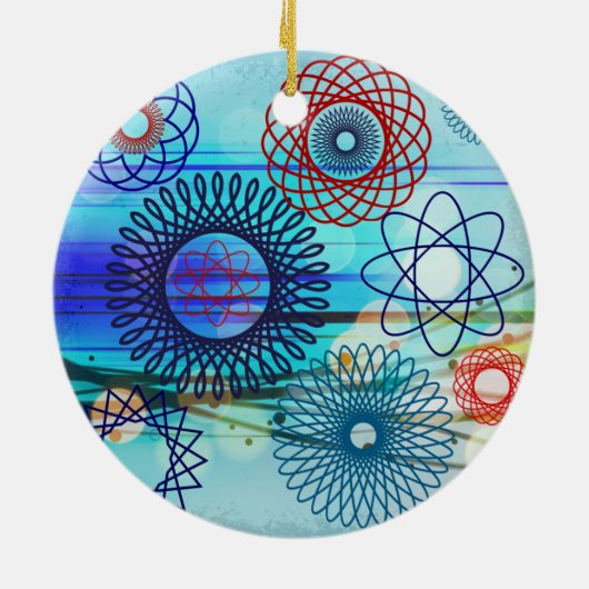 Funky Spirograph Geometric Muster Blue Design Keramik Ornament (Hinten)