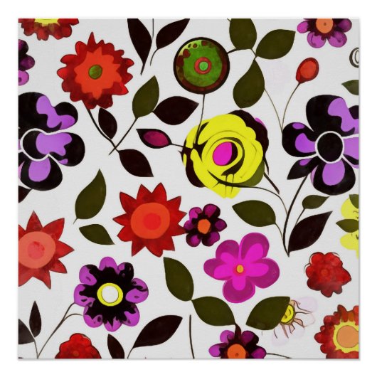Funky Spring Flowers Seventies Style Poster (Vorderseite)