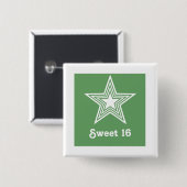 Funky Star Sweet 16 Button, Kelly Green Button (Vorne & Hinten)