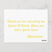 Funky Star Sweet 16 Flat Vielen Dank Notecard Gelb Postkarte (Rückseite)