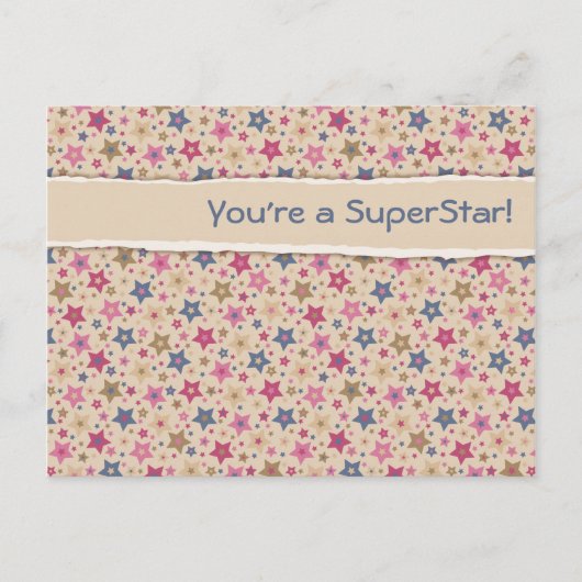 Funky Stars Beige Rose Postkarte (Vorderseite)