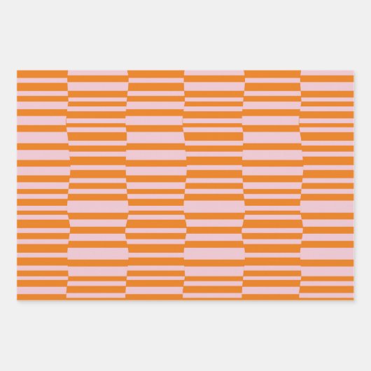Funky Streifen in orange und weich rosa Geschenkpapier Set (Vorderseite)