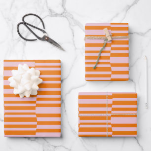 Funky Streifen in orange und weich rosa Geschenkpapier Set