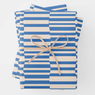 Funky Stripes in Ivory und Blue Geschenkpapier Set