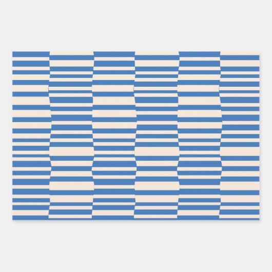 Funky Stripes in Ivory und Blue Geschenkpapier Set (Vorderseite)