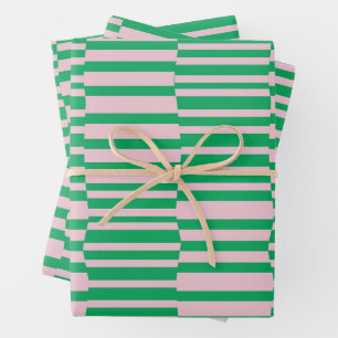 Funky Stripes in Rosa und Grün Geschenkpapier Set
