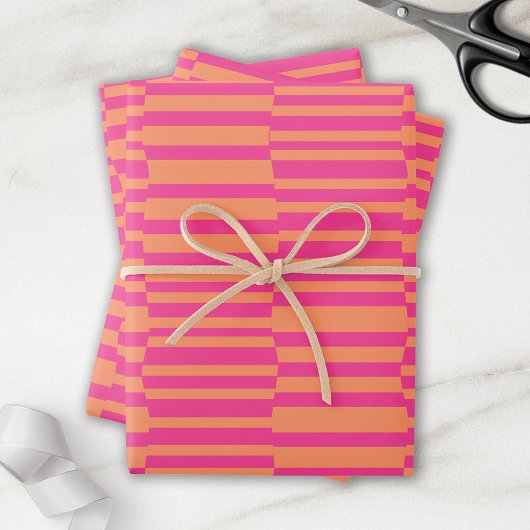 Funky Stripes Rosa und Orange Geschenkpapier Set