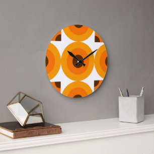 Funky Summer Orange Brocles Art Pattern Große Wanduhr