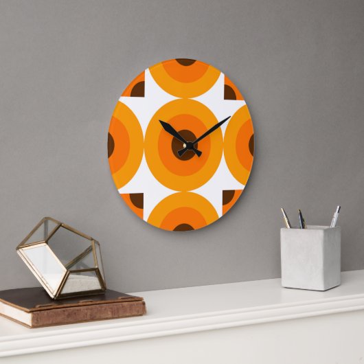 Funky Summer Orange Brocles Art Pattern Große Wanduhr (Büro)