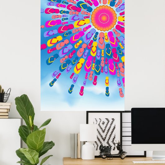 Funky Summer Sun Flip Flops Rays Poster (Heimbüro)
