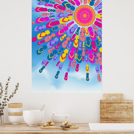Funky Summer Sun Flip Flops Rays Poster (Küche)
