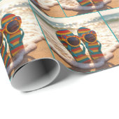 Funky Sunglasses On Flip-flops In Ocean Surf  Geschenkpapier (Rolleneckpunkt)