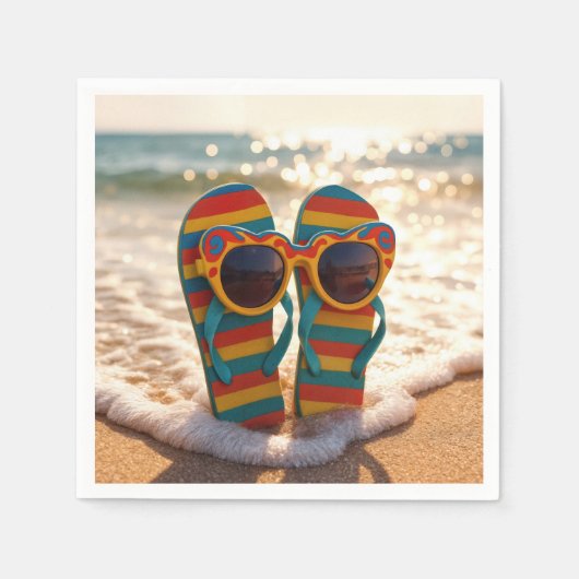 Funky Sunglasses On Flip-flops In Ocean Surf Serviette (Vorderseite)