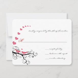 Funky Swirly Pink Liebesvogel Baum Hochzeit RSVP Karte