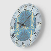 Funky taupe und blaue römische Damastenzellen Große Wanduhr (Winkel)