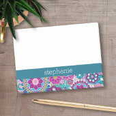 Funky Teal and Pink Floral Pattern - Add Name Post-it Klebezettel