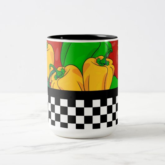 Funky Tri farbige Paprikaschoten und Checkerboard Zweifarbige Tasse (Mittel)