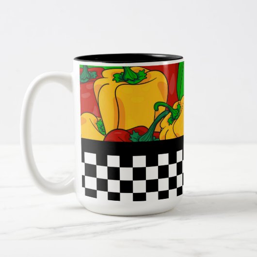 Funky Tri farbige Paprikaschoten und Checkerboard Zweifarbige Tasse (Links)