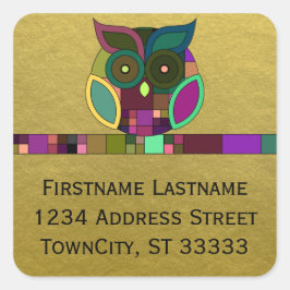 Funky Tribal Aztec Owl on Imitats Gold Foil Quadratischer Aufkleber