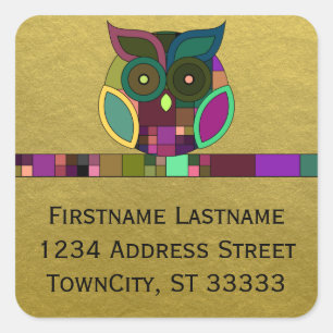 Funky Tribal Aztec Owl on Imitats Gold Foil Quadratischer Aufkleber