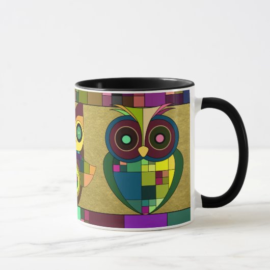 Funky Tribal Aztec Owls on Imitats Gold Fossil Tasse (Rechts)