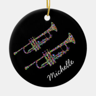 Funky Trompete persönlicher Name schwarz und rosa Keramik Ornament