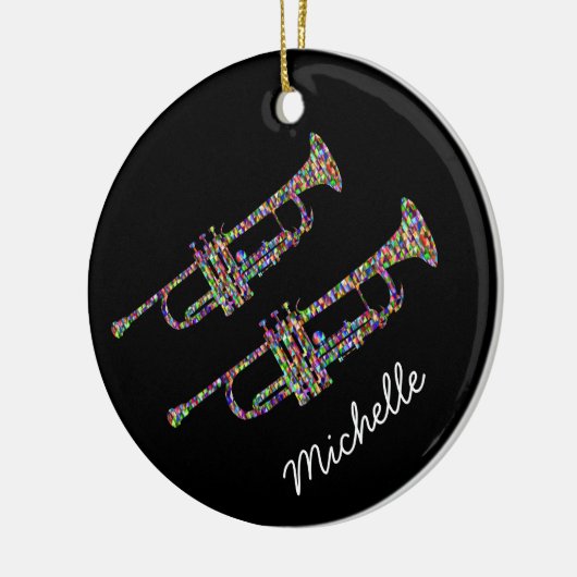 Funky Trompete persönlicher Name schwarz und rosa Keramik Ornament (Links)