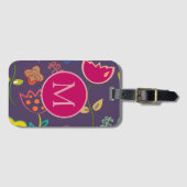 Funky Tulip Pattern Purple Monogram Gepäckanhänger (Vorderseite (Horizontal))