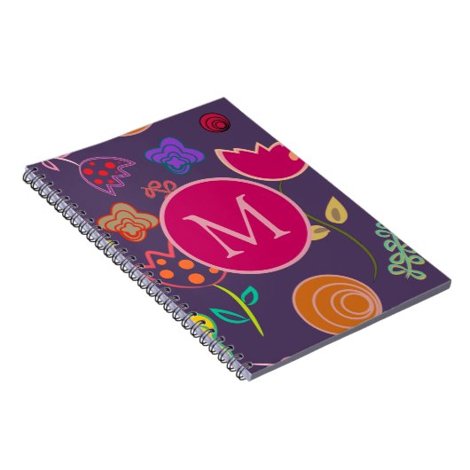 Funky Tulip Pattern Purple Monogram Notizblock (Rechte Seite)