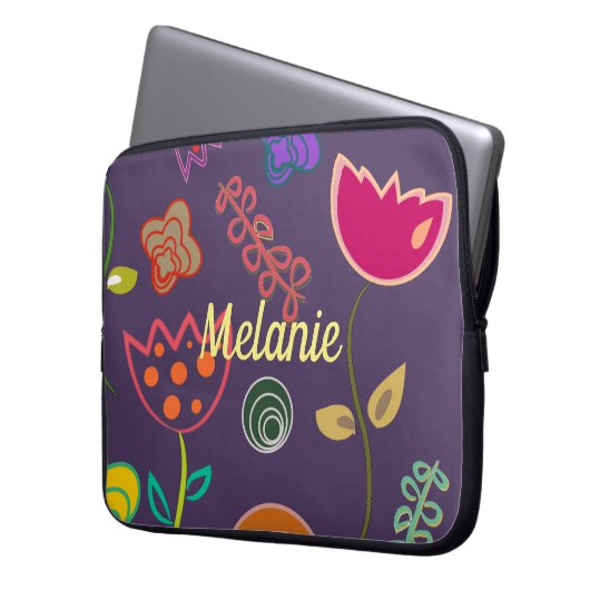 Funky Tulip Purple Pattern Personalised Laptopschutzhülle (Vorderseite Links)